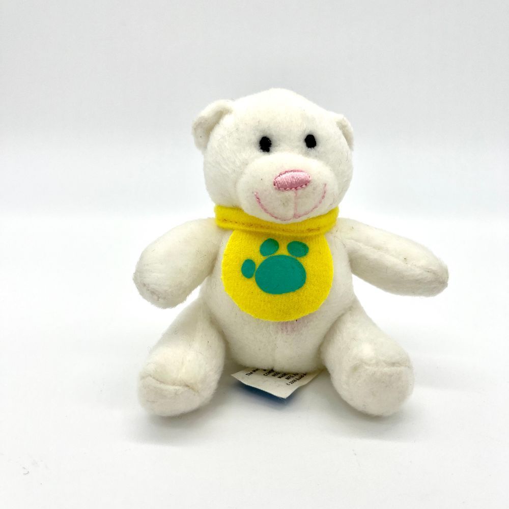 Build-A-Bear White Teddy Bear Plush with Yellow Scarf Green Paw Print Small